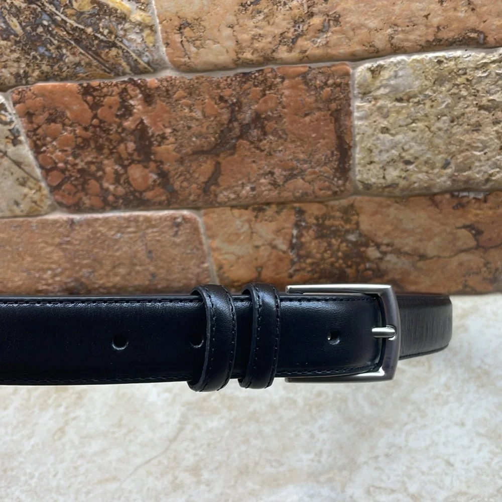 Lands’ End Belt The Outfitters Men’s Black Size 56 Cow Leather Silver Buckle